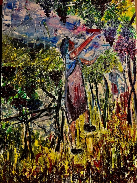 LA RACCOLTA DELL’UVA – materico a olio – cm 125×90