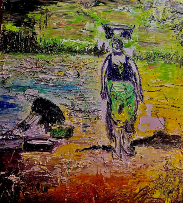 LE LAVANDAIE AL CENTA – olio su tavola – cm 100×90