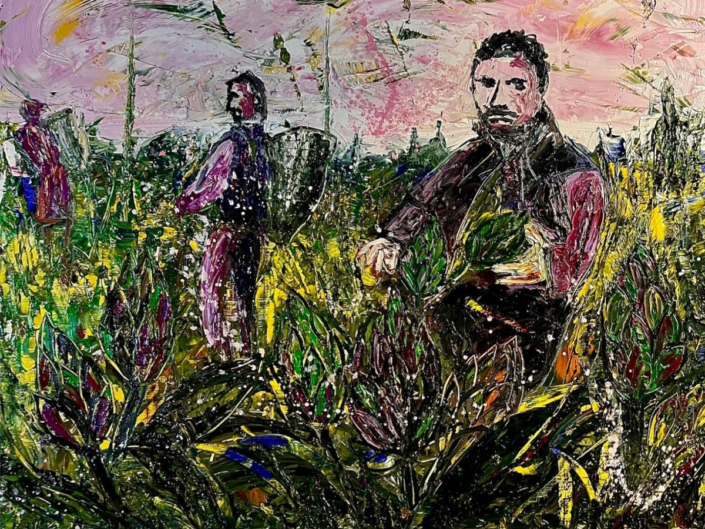 SE CAMPA E ARTICIOCCHE – materico a olio su tavola – cm 125×90