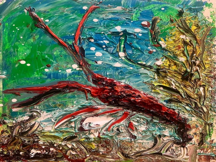 GAMBERETTO ROSSO – olio su carta – cm 30×42